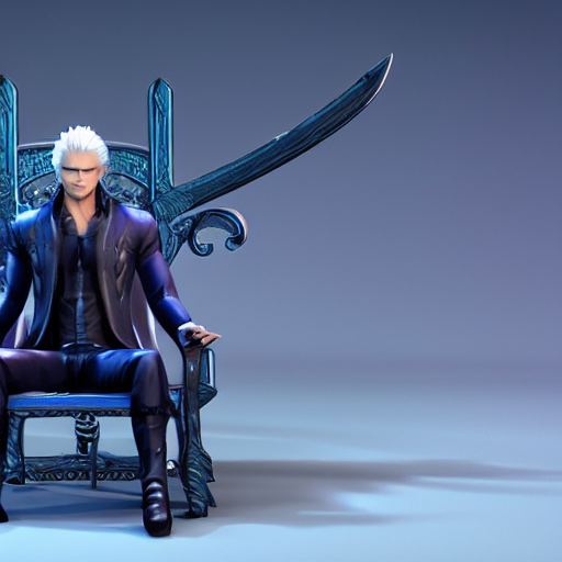 prompthunt vergil from devil may cry sitting on a plastic chair