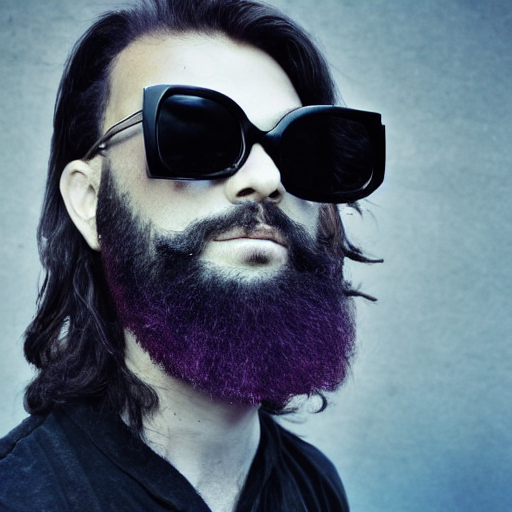 prompthunt: thin bearded yoga punk singer weird sunglasses. was previously  a commercial model and actor. on a smoky stage. vaporwave.