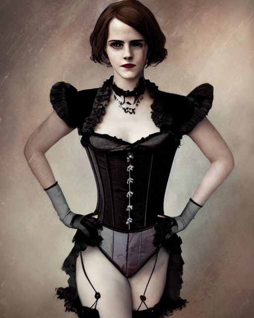 prompthunt: full shot portrait painting of very beautiful emma watson  standing as black violet maiden in stockings corset noir streets, character  design by mark ryden and pixar and hayao miyazaki, unreal 5
