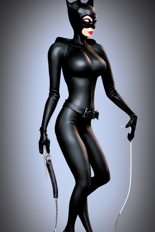 prompthunt: full body 3d render of Catwoman in the style of Tim Burton,  photorealistic, finalRender, octane, Unreal Engine