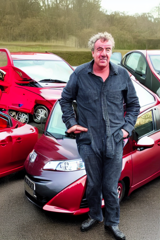 prompthunt jeremy clarkson driving a red toyota prius racing richard