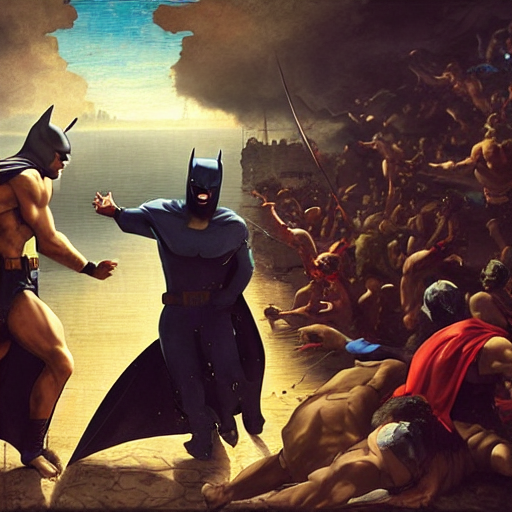 prompthunt: jesus fighting batman renaissance art by greg rutkowski and  james gurney action cinematic wallpaper hyperrealistic atmospheric