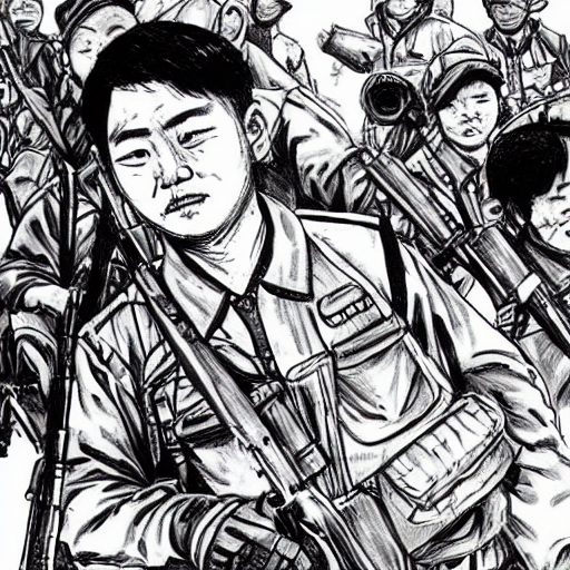 prompthunt: A North Korean resistance rebel soldier , Artwork by Kim Jung Gi,  Kim Jung Gi style, ink