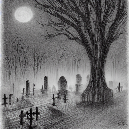 Creepy Graveyard Drawing