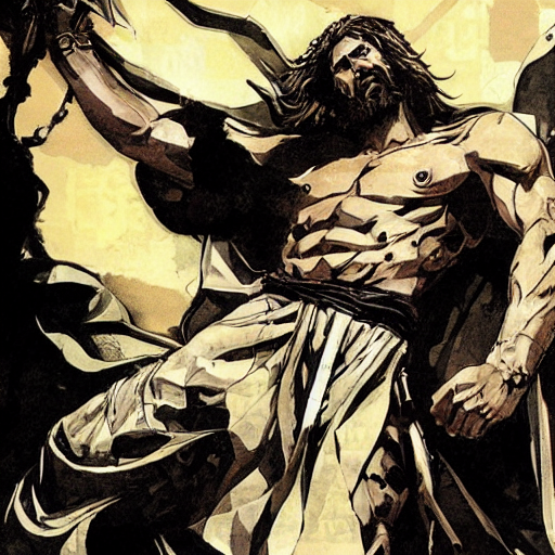 prompthunt jesus in a jojo dramatic pose against lucifer morningstar