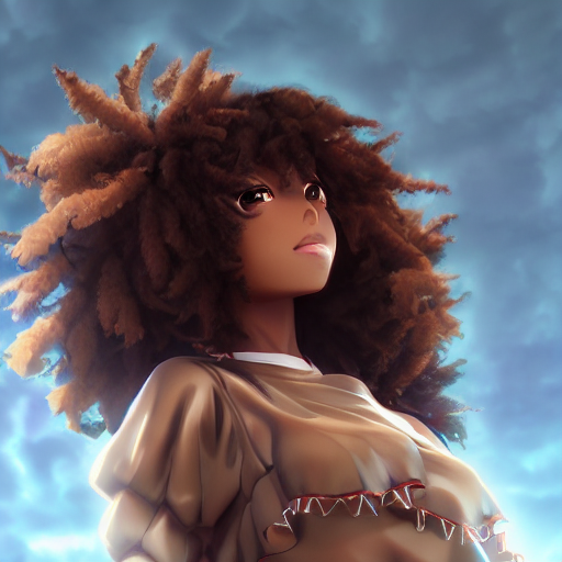 a beautiful 3d brown anime girl, brown skin, black, Stable Diffusion