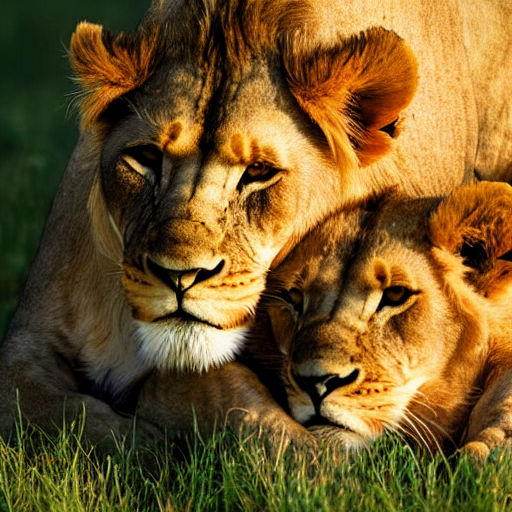 Lion And Lioness Cuddling