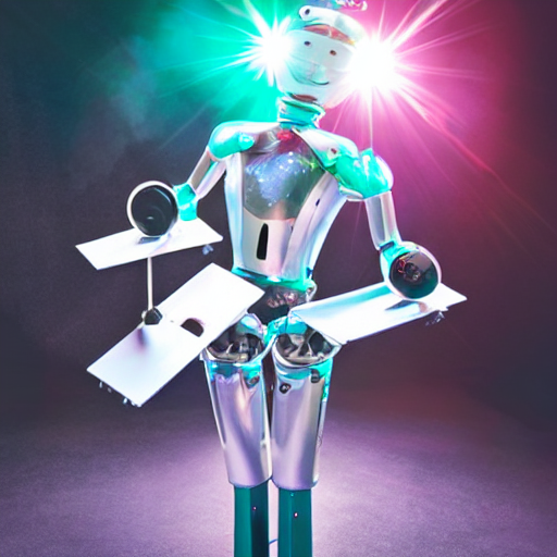 prompthunt: weird humanoid robot juggling 5 clubs, glamour shot