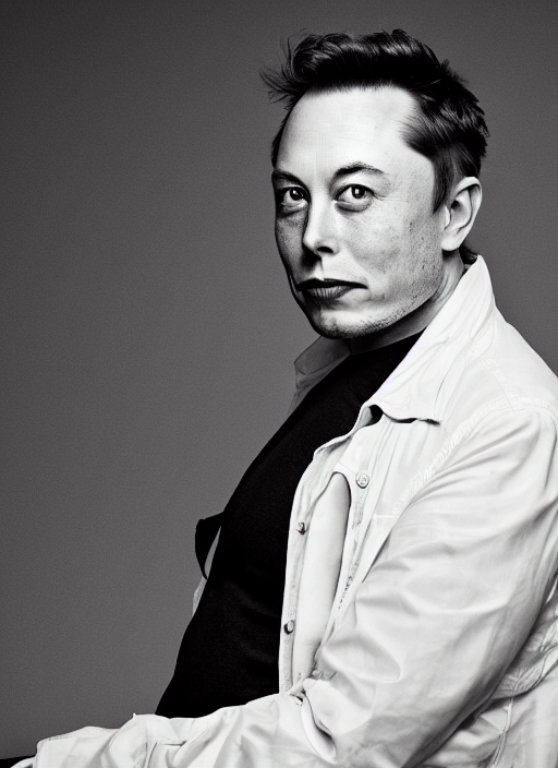 prompthunt: A portrait photo of old Elon Musk, high contrast, black and