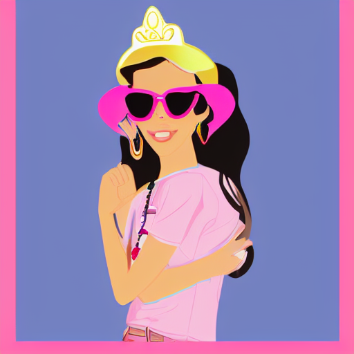 prompthunt: a beautiful princess wearing short, T-shirt, pink cap and sun  glasses,Disney style, digital art