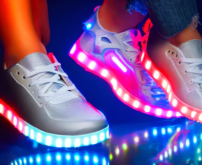 prompthunt: generative design sneakers with led skin in the style of  cyberdog, product shot, dynamic neon lighting