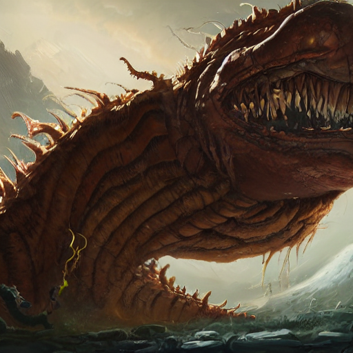 prompthunt: a giant worm beast, worm monster, worm mouth, worm round mouth,  rock and dust, worm brown theme, bright art masterpiece artstation. 8 k,  sharp high quality artwork in style of jose