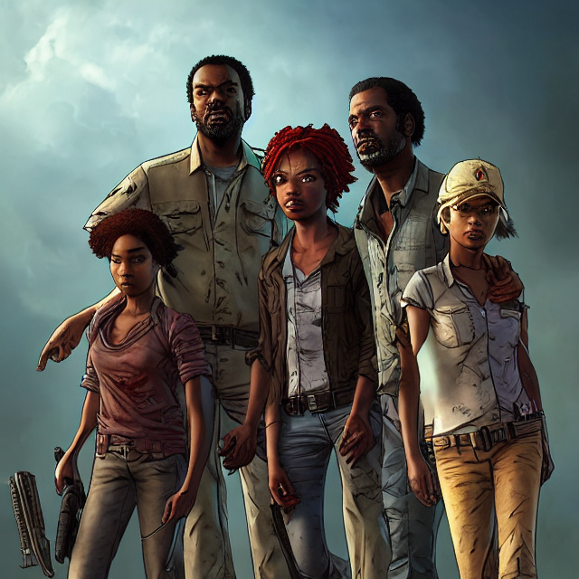 prompthunt lee everett and clementine and kenny fromthe walking dead