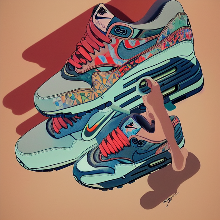 prompthunt: excellent painted isometric view of 'nike air max 1', high  quality masterpiece painted, patterned background, 4k, trending on  artstation, octane render, art by James Jean and artgerm and greg rutkowski  and