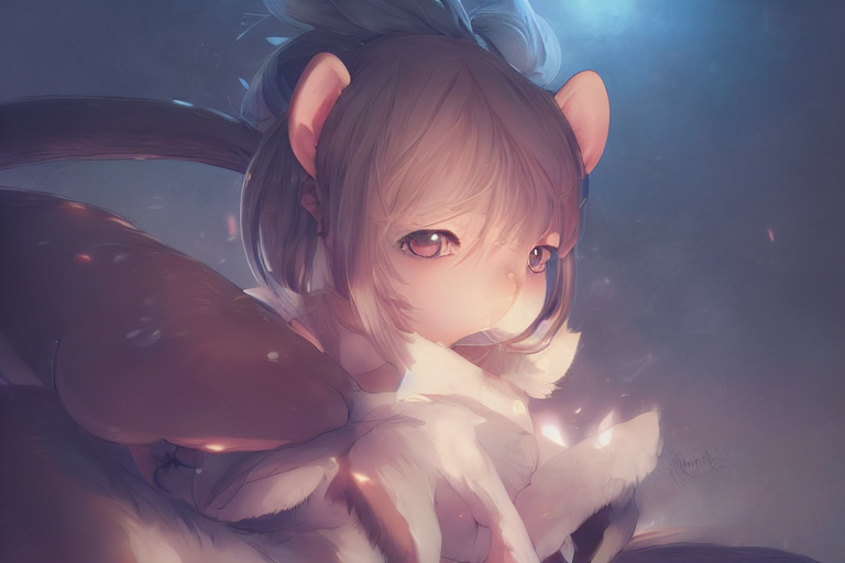 cute anime rat girl with rat ears and tail, single subject, scenic full shot, ambient lighting, detailed face, by makoto shinkai, stanley artgerm lau, wlop, rossdraws