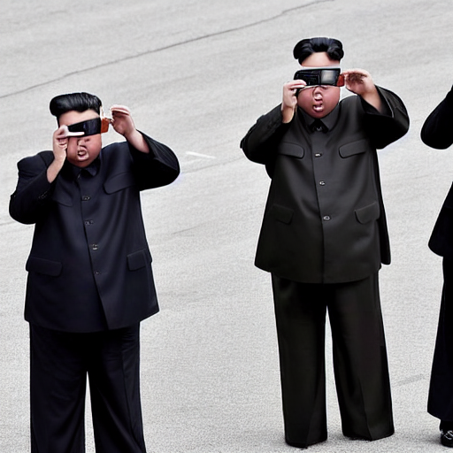 trump and kim jong un using binoculars, at a military parade