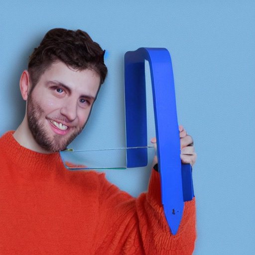 Youtuber Paolul holding a blue clothe hanger, digital art, trending on artstaion