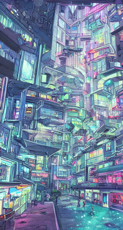 prompthunt: a beautiful street level drawing of small section of a future  funk space city, unreal engine, illustrated by a vibrant artist