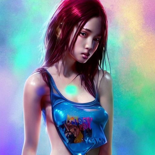 prompthunt: A Stunning portrait of sexy teen girl in a wet t-shirt with  anime graphic print, art by Ross tran, vivid color palette, digital  painting, 3D, octane render, post process in Photoshop,