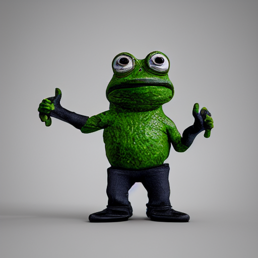 prompthunt: perfectly accurate miniature figure of pepe the frog wearing  jeans and a black leather jacket, soft textures, skin texture, clothing, 3d  sculpture, textured, fine detail, lifelike, photo, high resolution, octane  render,