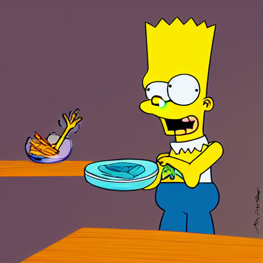 prompthunt: Bart Simpson as a real boy surfing the imaginary wave on the  kitchen table at breakfast, digital art, by ROSS tran, 4k