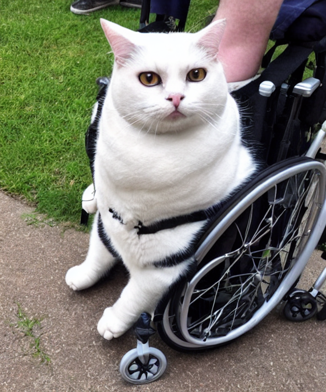 prompthunt: fat cat sitting in a wheelchair