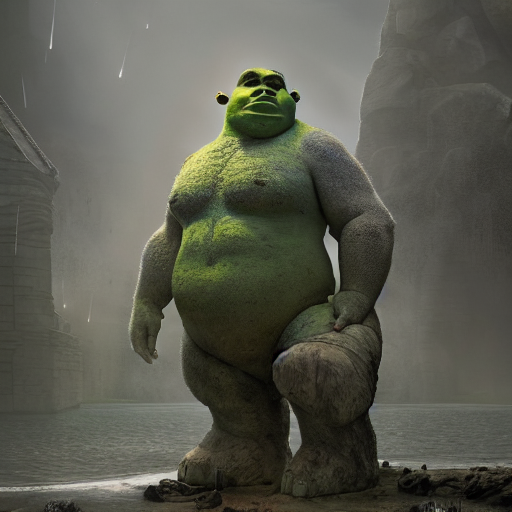 bronze statue of Shrek movie still, cinematic