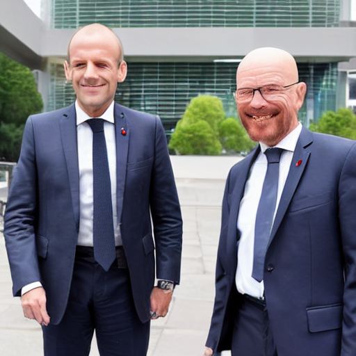 prompthunt: Emmanuel macron posing with Walter white, 50mm F1/4