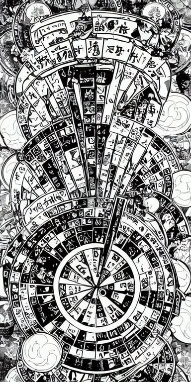 prompthunt: Wheel of Fortune tarot card by a famous anime artist, clean,  sharp lines, minimalistic,