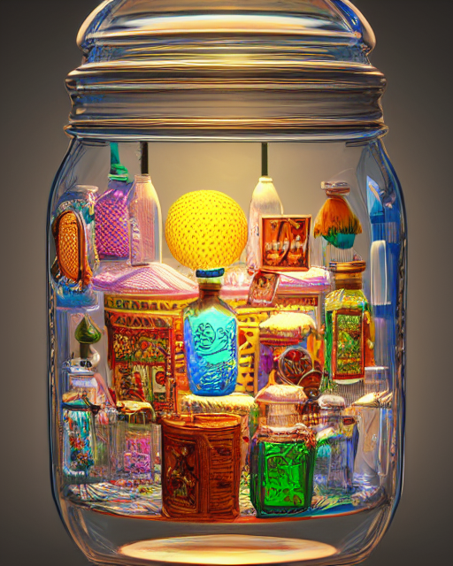 prompthunt: intricate illustration, of a small marketplace, inside a glass  jar. intricately detailed. beautiful. colourful. 3 d vray render,  artstation, deviantart, pinterest, 5 0 0 px models