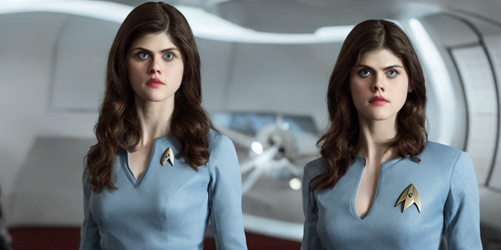 prompthunt Alexandra Daddario is the captain of the starship