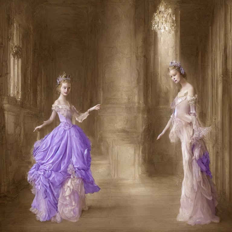 prompthunt: A high detaile digital art of a princess standing alone in a  corridor of the royal palace, the princess is bowing with the following pose,  bowing her head slightly and holding