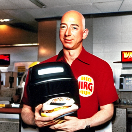 retro photo of jeff bezos working at burger king, high quality