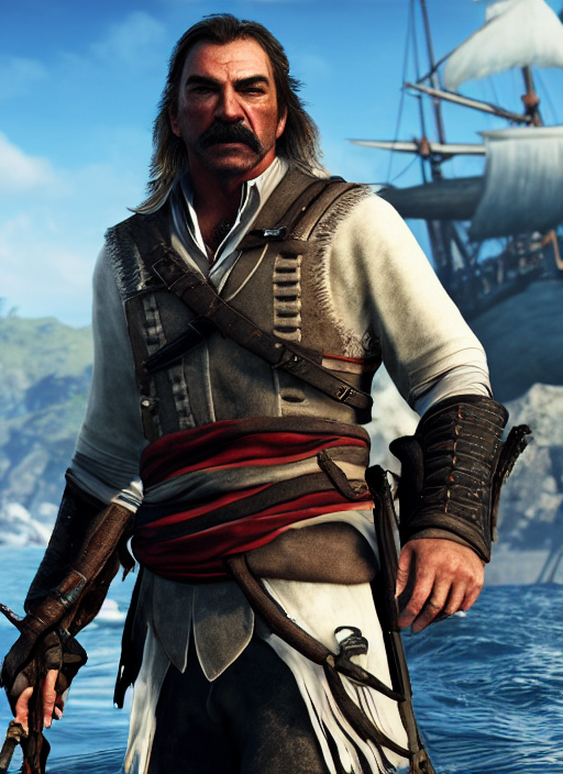 prompthunt: film still of tom selleck as edward kenway in assassin's creed  black flag, gameplay, 8 k, hd
