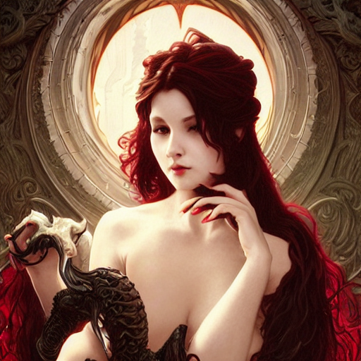 prompthunt: picture of a sexy female vampire speaking with cthulhu,  intricate, elegant, highly detailed, digital painting, artstation, concept  art, smooth, sharp focus, illustration, art by artgerm and greg rutkowski  and alphonse mucha