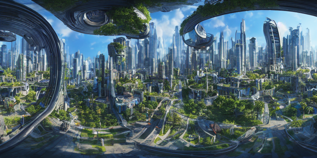prompthunt: Bustling photorealistic!!! utopian city reimagined by Max Hay, inverted  fisheye lens!!!, eyelevel!!! view!!! photography, trending on artstation,  4k, 8k, lens distortion, chromatic aberration, soft focus blur,  photorealistic imagery ...