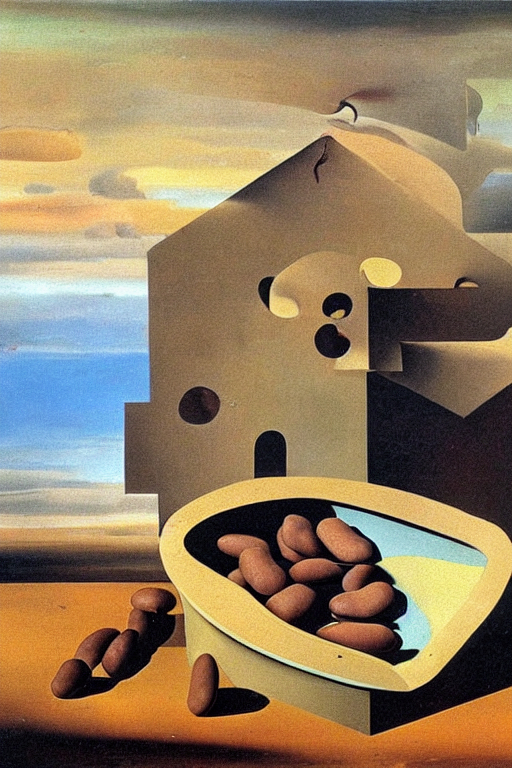 Marty Fielding stoomboot Belonend prompthunt: Soft Construction with Boiled Beans (Premonition of Civil War),  oil painting by Salvador Dali