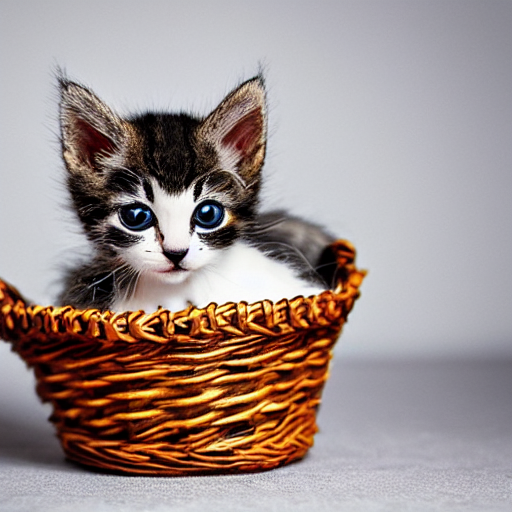 prompthunt: An award-winning photo of an extremely cute kitten in a basket