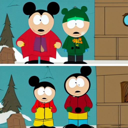 a scene from south park featuring a creepy mickey mouse