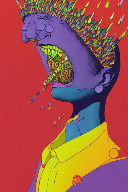 prompthunt: a colorful vibrant closeup portrait of a King Crimson licking a  tab of LSD acid on his tongue and dreaming psychedelic hallucinations, by  kawase hasui, moebius, Edward Hopper and James Gilleard,