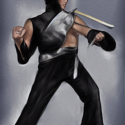prompthunt: elvis presley standing in a fighting stance holding a katana by  the hilt with both hands ready to strike, realistic, digital painting,  detailed,