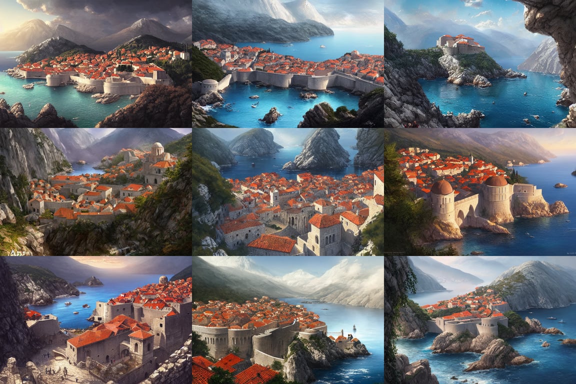 prompthunt: dubrovnik in the caucasus mountains, highly detailed, digital  painting, artstation, concept art, sharp focus, illustration, art by  artgerm and greg rutkowski