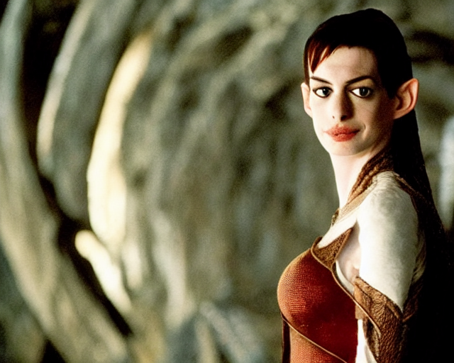 prompthunt: anne hathaway as an elf with white hair in lord of the rings,  movie still