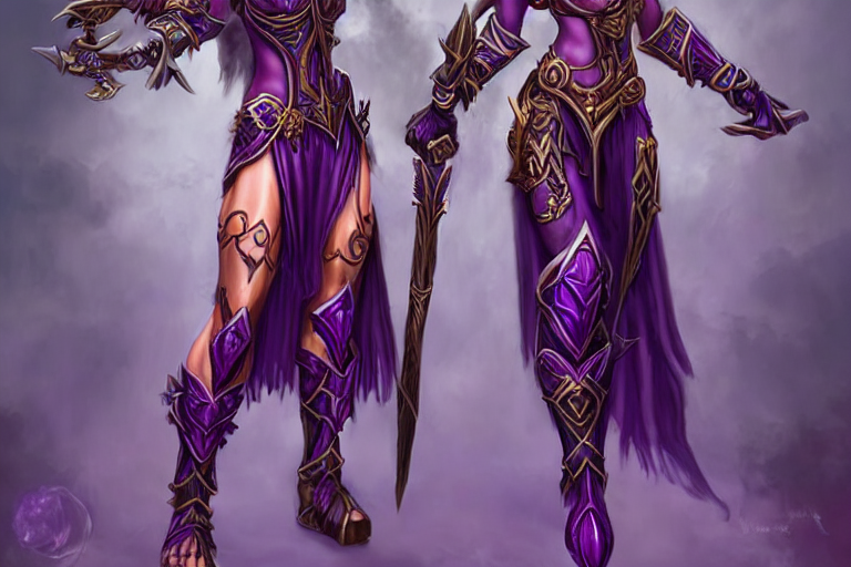 prompthunt a beautiful and strong purple female warrior night elf
