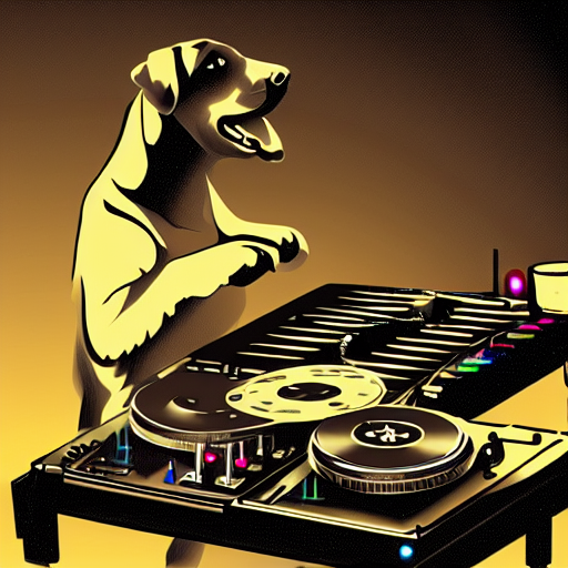 prompthunt: a DJ golden Retriever playing at a nightclub, illustration