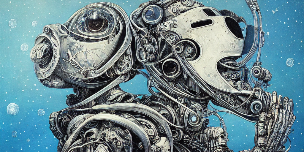 prompthunt: a beautiful painting of robot by aaron horkey, trending on  artstation blue with stars background