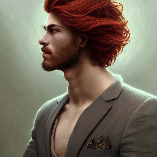 enhed Disciplinære Bevidstløs prompthunt: portrait of a man - wolf, male, handsome, masculine, full body, red  hair, long hair, soft hair, fantasy, intricate, elegant, highly detailed,  suit, coffee shop, digital painting, artstation, concept art, character