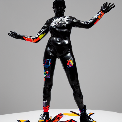 prompthunt: hyperdetailed masterpiece glossy black marble statue of a woman  covered in colorful motocross branding, in the style of virgil abloh,  offwhite, acronym, denoise, vogue, brooklyn museum, highly detailed,  realistic, hyperreal, 8