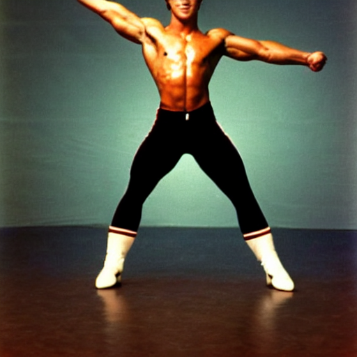 prompthunt: photograph of young Jean Claude Vandamme doing the splits,  dramatic lighting ,award winning,