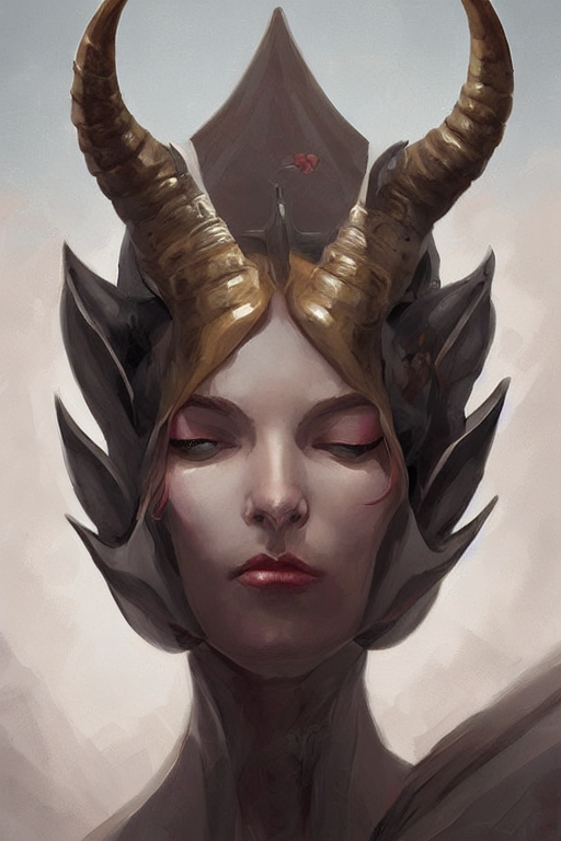 prompthunt: a digital painting of a woman with horns on her head, concept  art by peter mohrbacher, featured on cgsociety, fantasy art, cosmic horror,  artstation hd, dark and mysterious